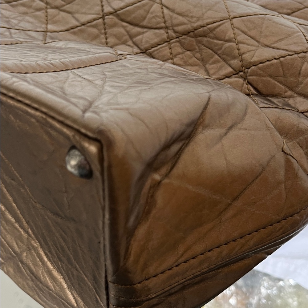 CHANEL Metallic Brown Quilted Calfskin Leather “Moscow” Tote with Chain Straps - Picture 13 of 14